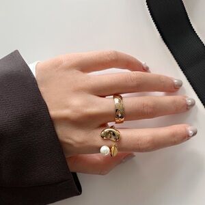 NEW Gold & Pearl Adjustable Statement Ring